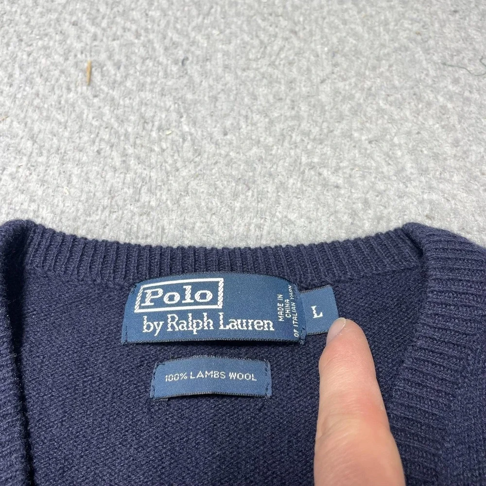 Polo‎ Ralph Lauren Sweater Mens Large Blue Lambswool V Neck Pullover Pony Logo
